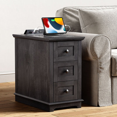 3 Drawers End Tables with Storage and Built-in Outlets for Living Room