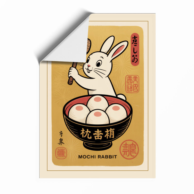 Mochi Rabbit Japandi - Framed Print, Unframed, A4 - 29.7 x 21.0 cm