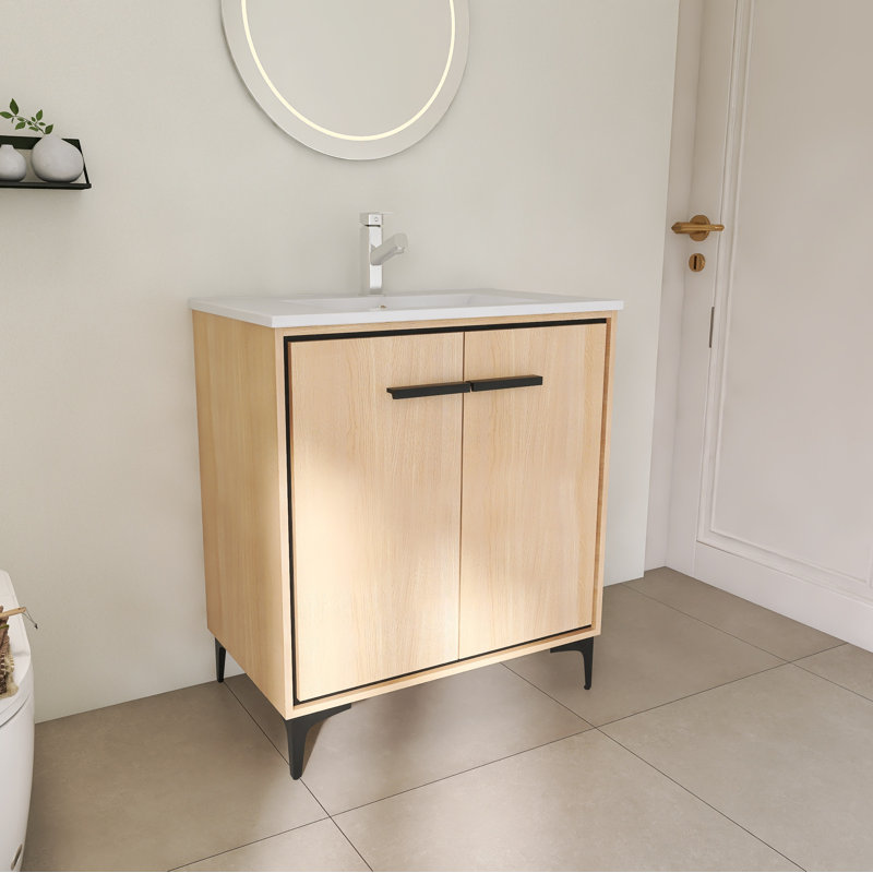  Abdullateef  30" Freestanding Bathroom Vanity Single Sink,White Ceramic Basin,2 Soft-Close Doors, 30"