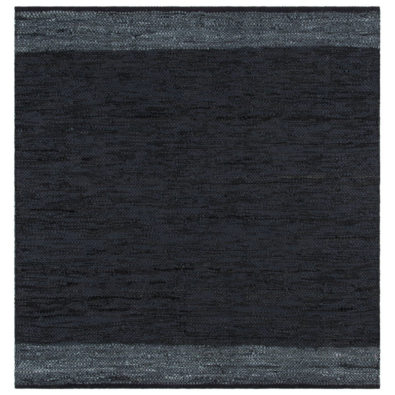 Martins Vintage Leather Hand Woven Leather And Cotton Solid Color Rug, Square 6' x 6'