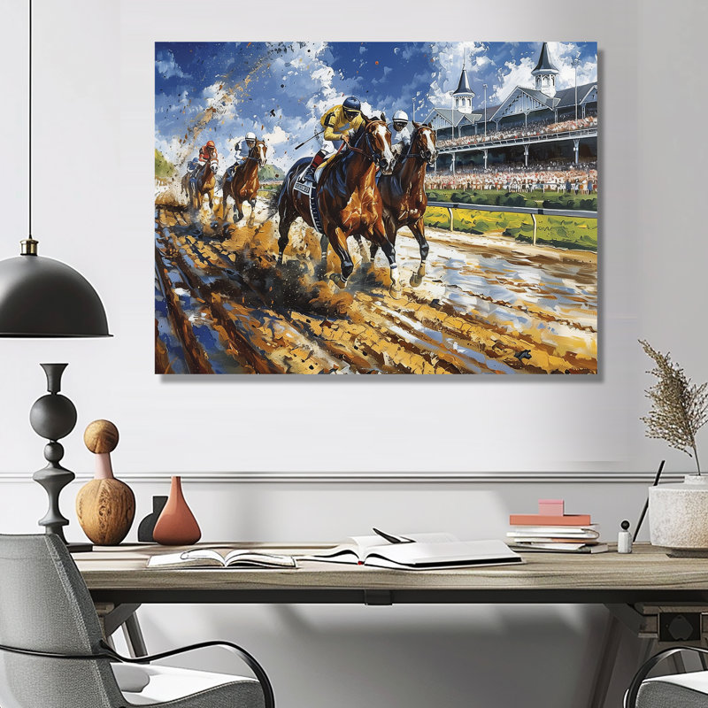 Marlyin - course de chevaux, art mural, Métal métal, H 30 po x l 40 po x P 1,5 po