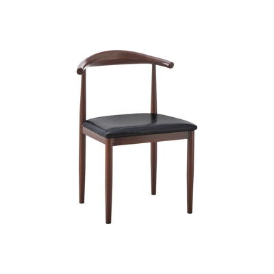 Walnut Wood Grain Metal Chair with Black Vinyl Seat. 13 LBS