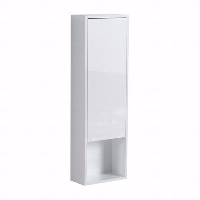 12" Glossy White Bathroom Wall Cabinet with Soft Close Doors & Float Mounting Design