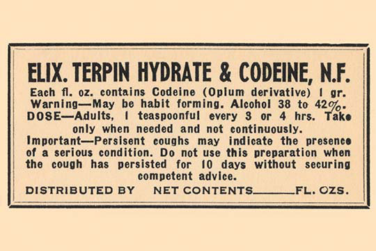 Elixir terpin hydraté et codeine, impression d’art textuel, H 66 po x l 44 po