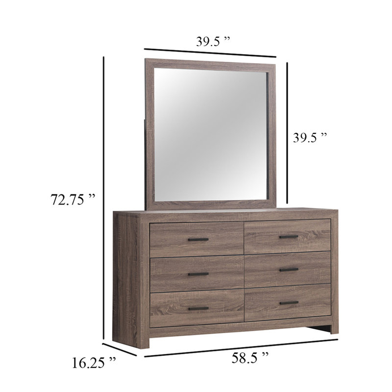 Commode 6 tiroirs avec miroir, Chêne baril