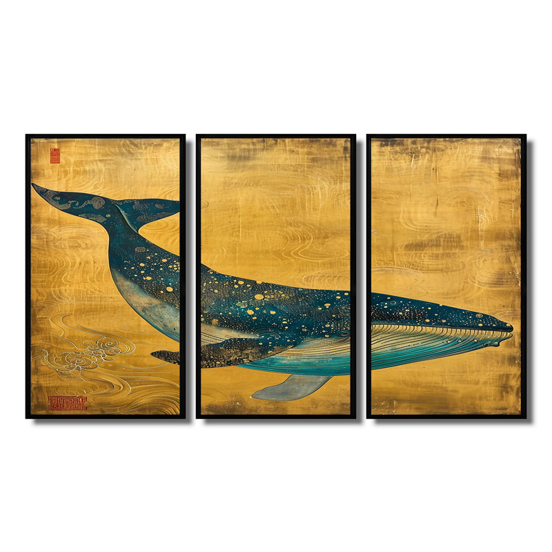 Amyerra - Whale Animal Wall Art Set, Black Floater Framed, 28" H x 36" W x 1" D