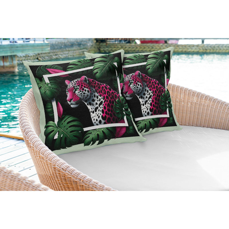 Ensemble de 2 housses de coussin Ambesonne Leopard Magenta et noir émeraude, Carré, H 24 po x l 24 po