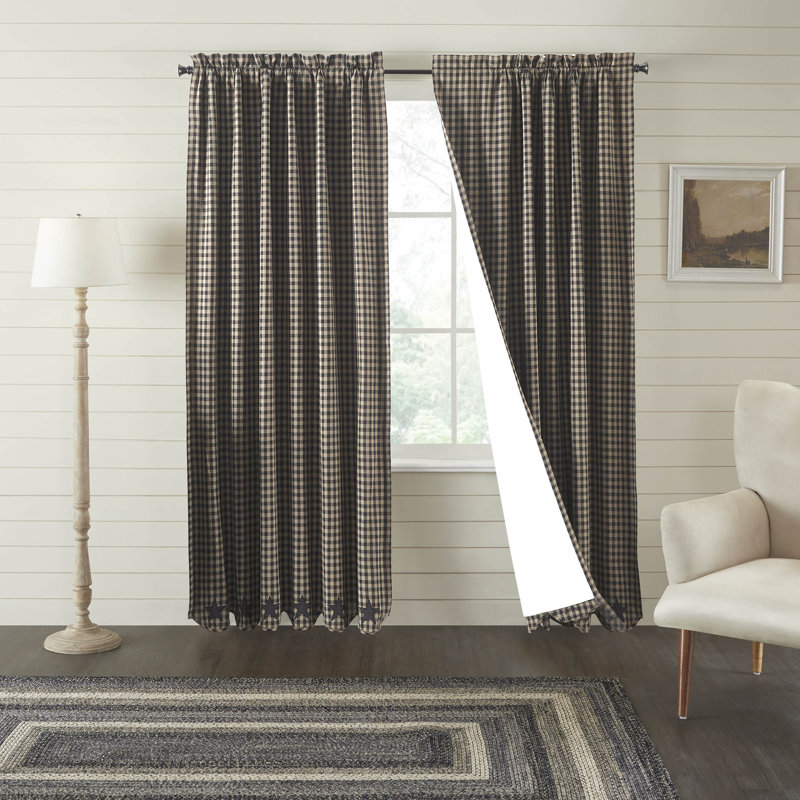  Annie Buffalo Check 100% Cotton Curtain, 50" W x 84" L, Black