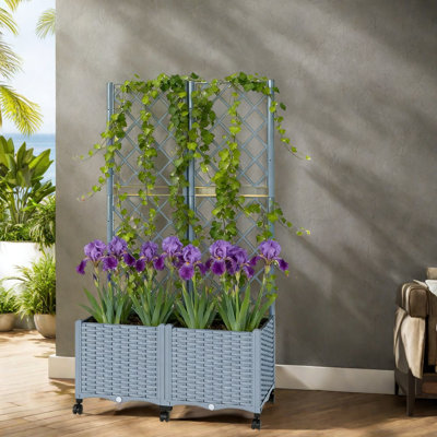 Jardinières mobiles avec treillis, polypropylène durable, conception extérieure moderne