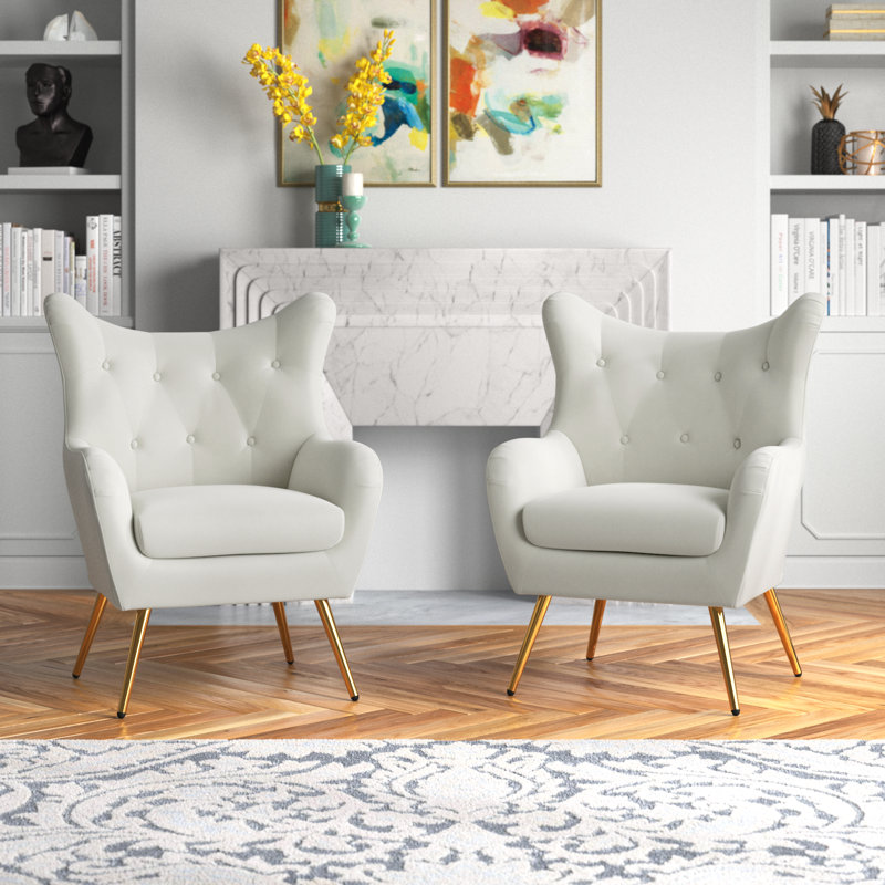 Fauteuil à oreilles 29,25 po Avianna, Velours ivoire