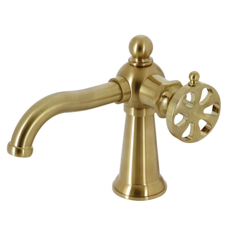 Kingston Brass Belknap Single-Handle 1-Hole Deck Mount Bathroom Faucet with Push Pop-Up and Deck Plate, Brushed Brass 2