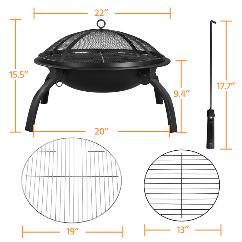 Panaca 21" W Foldable Fire Pit for Bonfire Camping BBQ