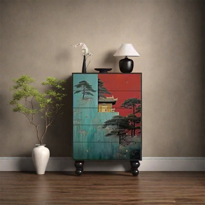 Armoire de rangement en noyer avec 5 tiroirs en bois massif