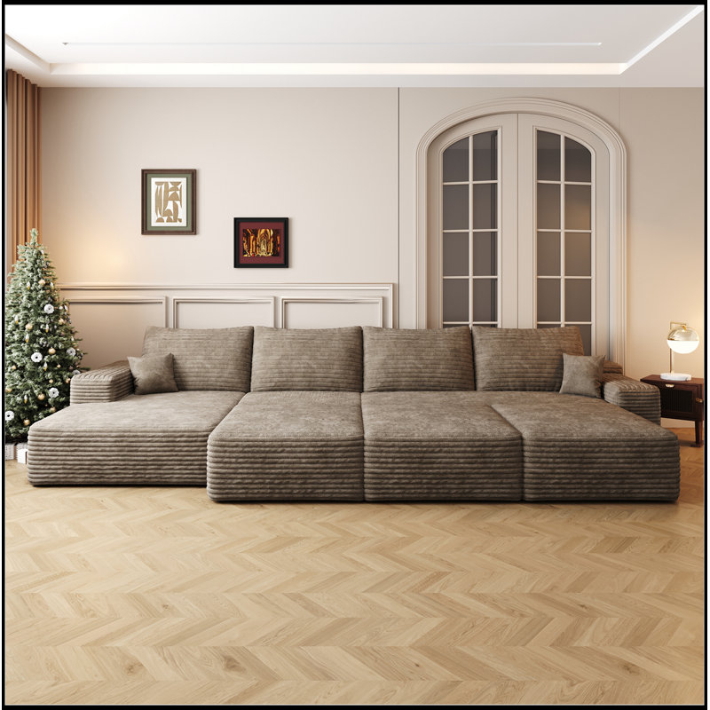 Luxueux canapé-lit modulaire pour salon avec tissu moelleux et sans assemblage, Chameau