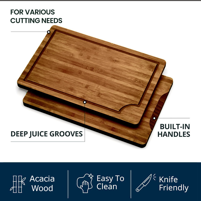 Ensemble de 3 planches à découper en bois d'acacia, Bois brun foncé