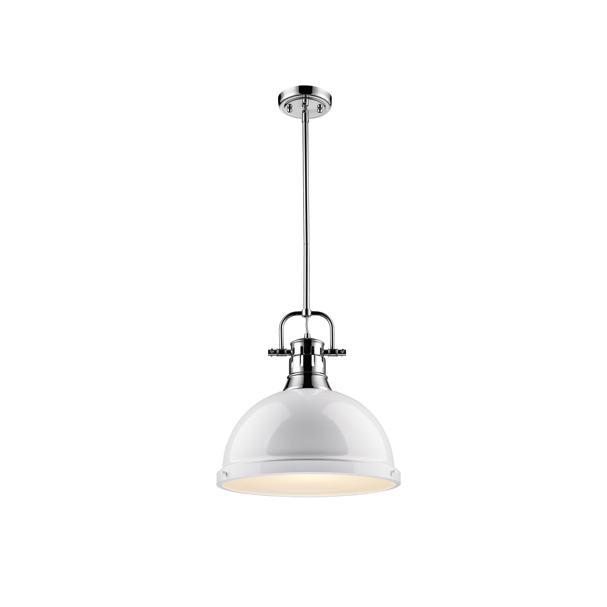 Calico Single Light Steel Dimmable Pendant, Chrome, White