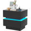 Bedside Table with 2 Drawers, Black Bedside Cabinet with LED Light & UK Charging Station 2AC/2USB, Wooden Side Table for Bedroom Living Room Sofa Side Corner Cabinet, UK Plug