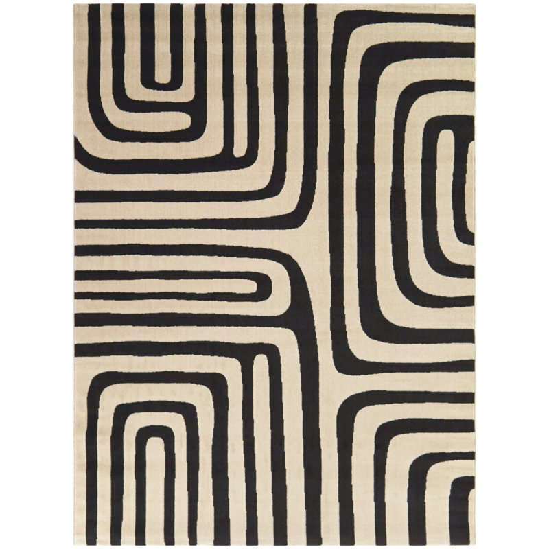 Rectangle Brandun Geometric Machine Woven Polypropylene Area Rug, Rectangle 5'3" x 7'