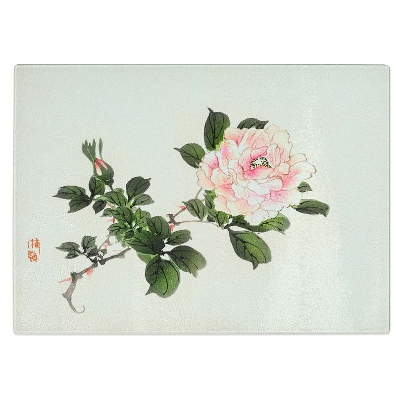 Tempered Glass Peony Flower by Kono Bairei Chopping Board, 39 cm W x 28.5 cm L