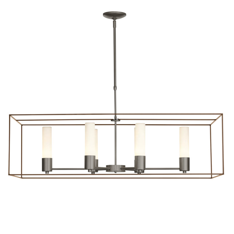 Portico 6 - Light Kitchen Island Linear Pendant, Opal, Natural Iron, Bronze