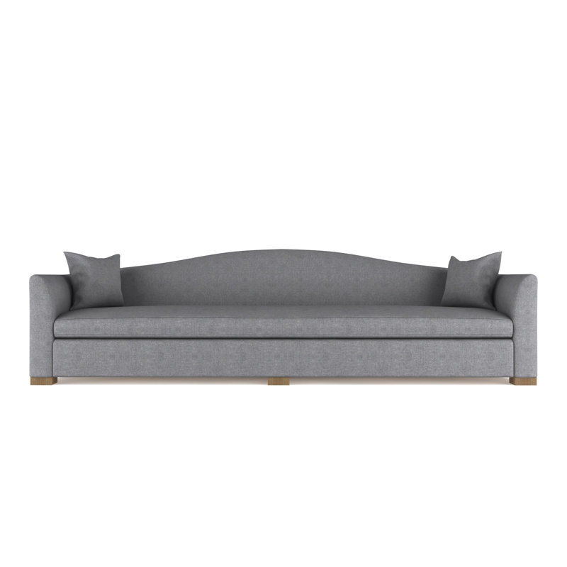Canapé extra long Horatio Camelback Taper, Peluche velours pierre ponce, H 33 po x l 120 po x P 36 po, Patiné