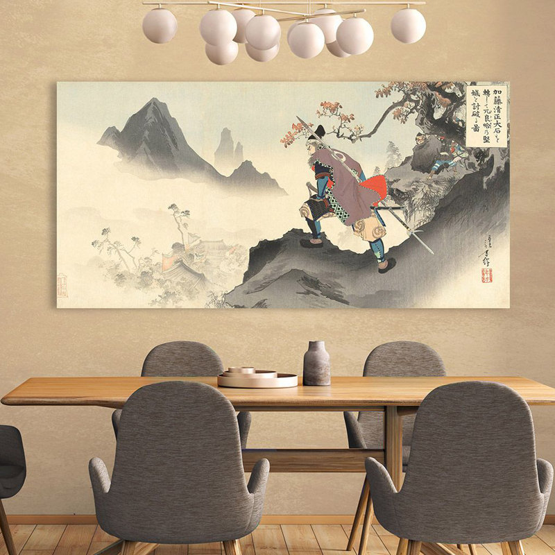 Kato Kiyomasa Destroying the Palace of Orankai by Mizuno Toshikata - Unframed Painting on Canvas, 50cm H x 100cm W x 4cm D