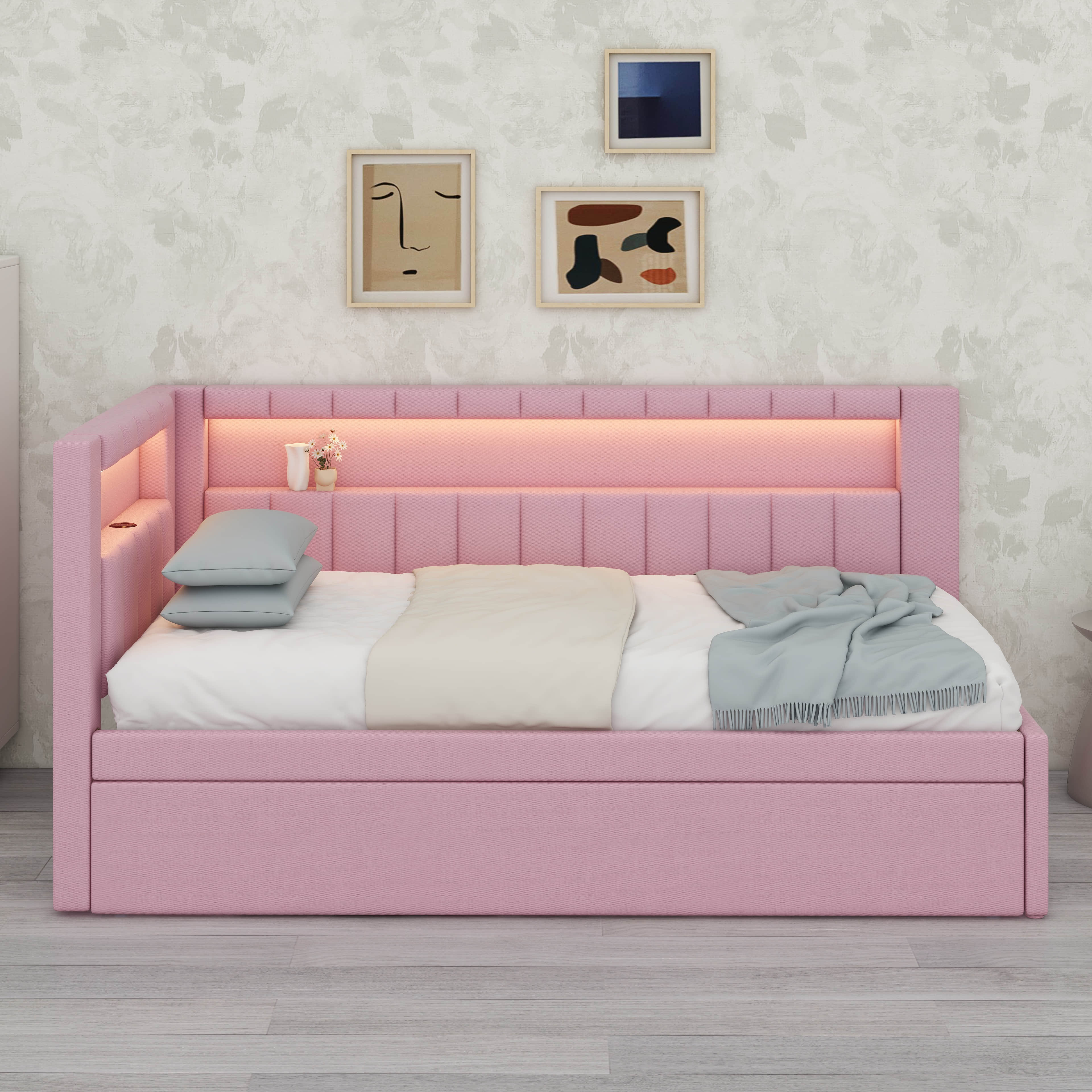 Latitude Run® Upholstered Twin Size Platform Bed With USB Ports And LED ...