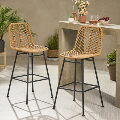 Ensemble de 2 tabourets d'extérieur d'apparence moderne, bords arrondis, structure en fer noir