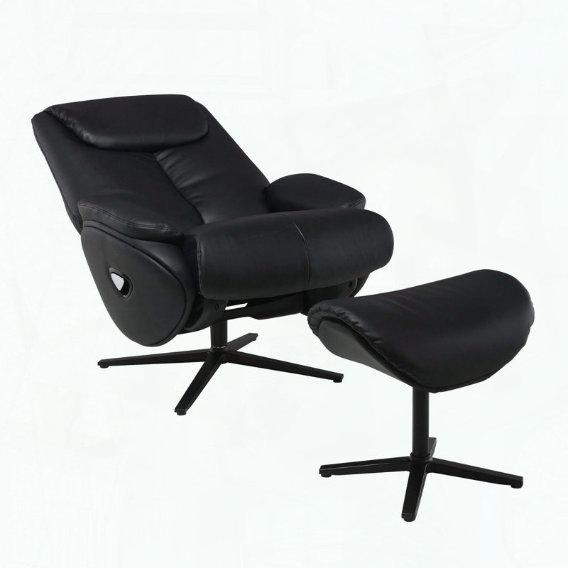 Fauteuil d'appoint pivotant en cuir fleur avec repose-pieds