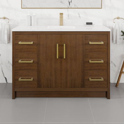 Meuble-lavabo l 48 po x P 18 po Ilsa avec comptoir en quartz de Carrare blanc et lavabo en porcelaine encastré