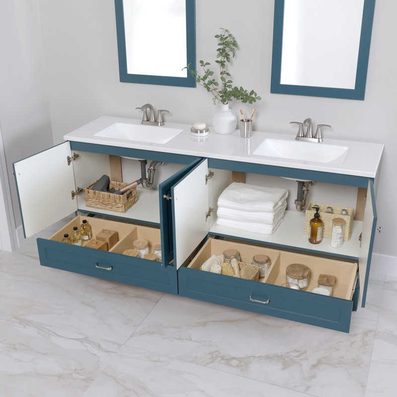 Ensemble de meuble-lavabo double 72 po avec 2 armoires, 2 tiroirs et plateau en marbre de culture Emlyn