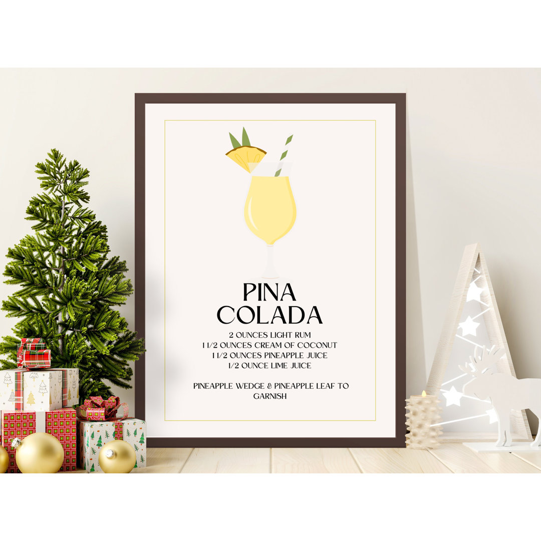 Pina Colada Recipe Wall Art, Cocktail Art Print, Kitchen Decor, Bar Cart Art, Tropical Drink Poster, Framed Wall Art, Several Sizes