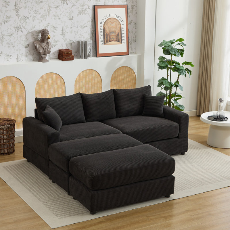 Canapé modulaire Dukinfield, Velours côtelé noir
