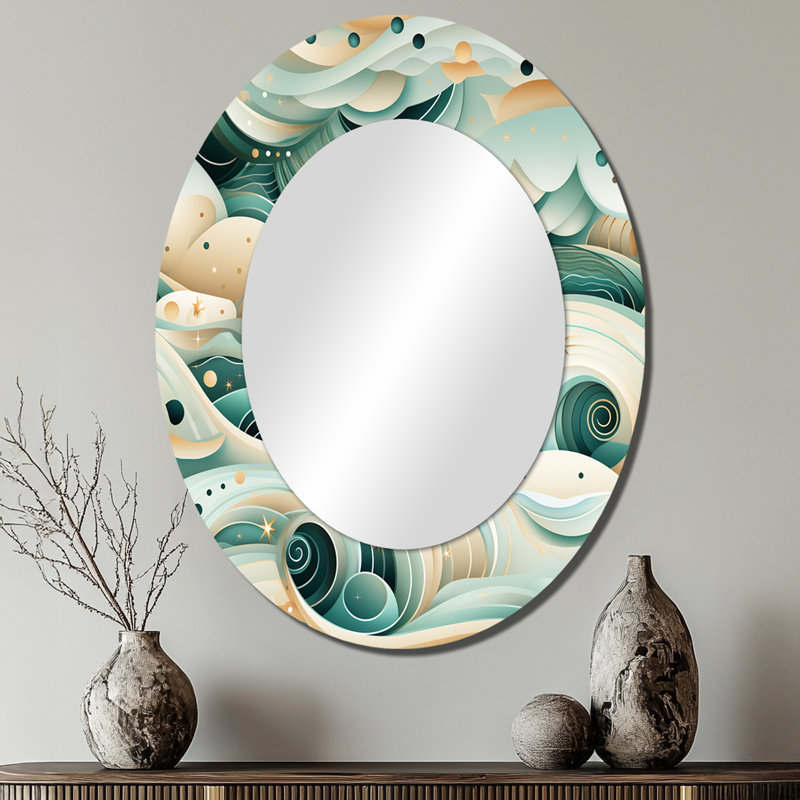 Motif côtier à charme géométrique côtier - Grand miroir mural ovale sur métal, H 40 po x l 30 po