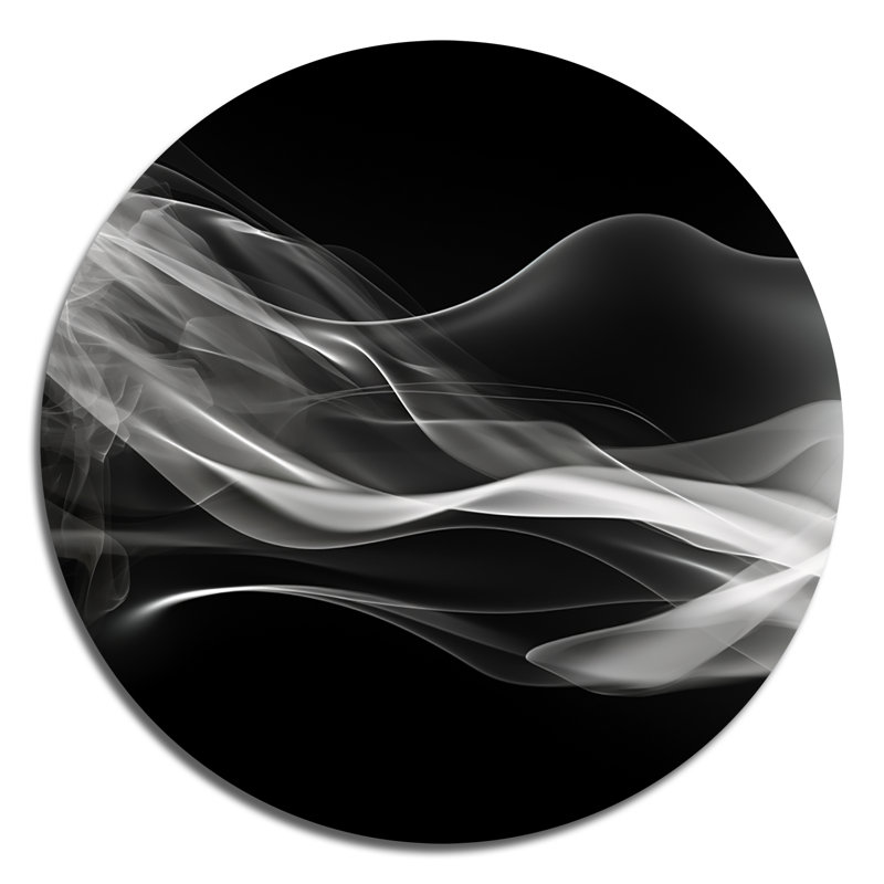 «Black White Contemplative Abstraction I», art mural rond abstrait en métal, H 29 po x l 29 po x P 1 po
