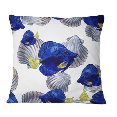 Dark Blue Deep Sea Fish - Nautical & Coastal Printed Throw Pillow