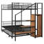 Lit superposé simple au-dessus d'un lit double en métal avec lit gigogne, échelle de rangement latérale et garde-robe-212562459