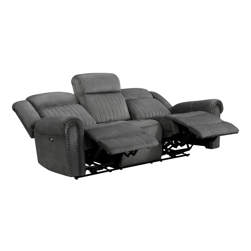 Cappella Transitional Microfiber Power Reclining 2-Piece Living Room Set with Classic Nailhead Trim, Pocket Coils, Charcoal