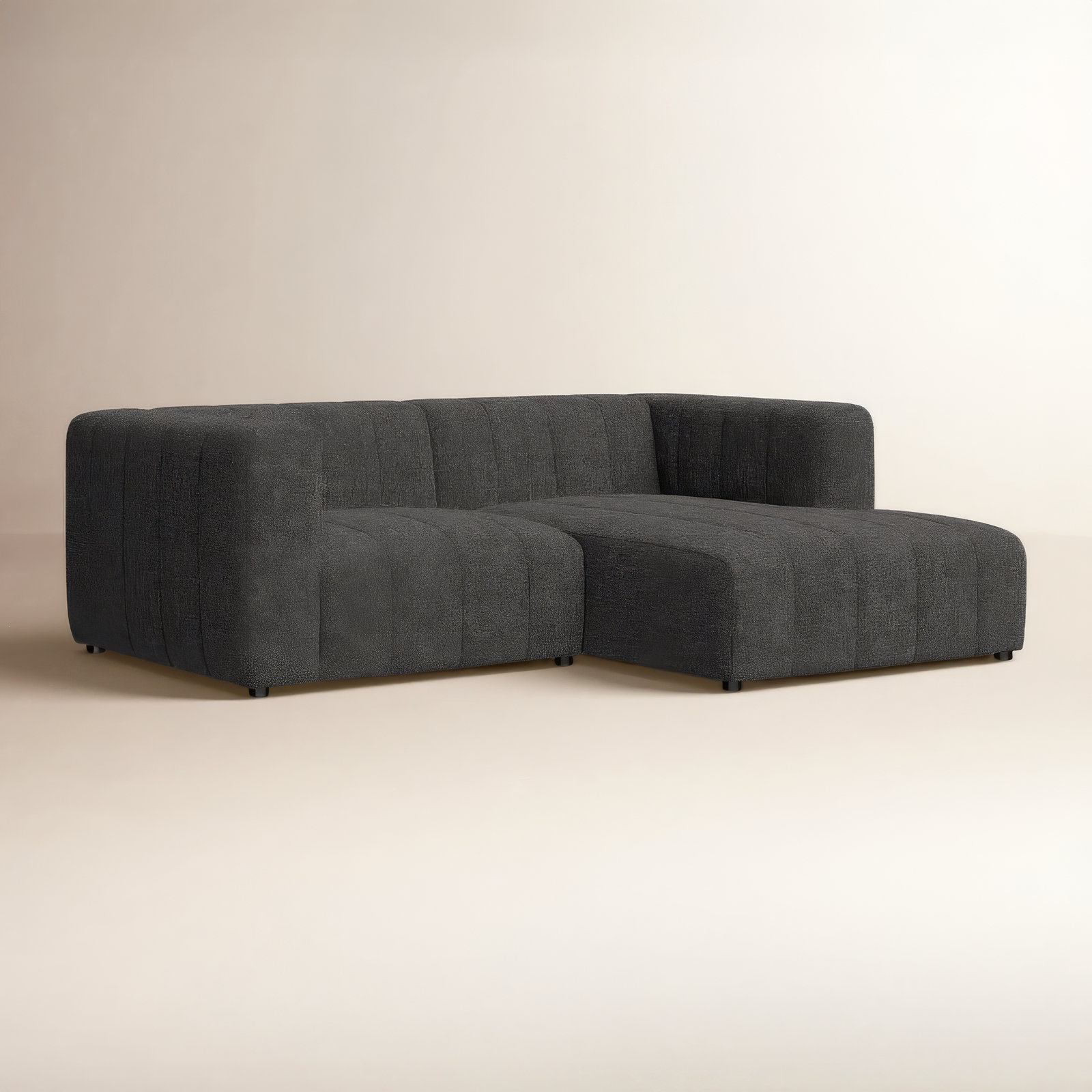 Bowry Sofa and Chaise, Right Hand Facing, Saxon Charcoal Polyester