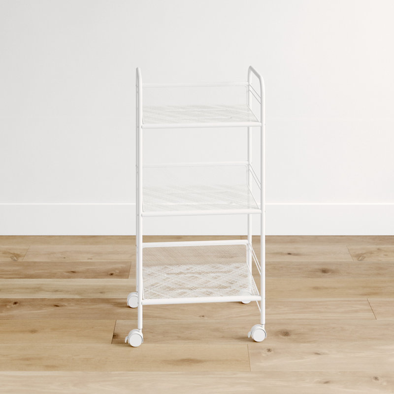 White 3-Tier Steel Wire Rolling Storage Cart with Lockable Casters