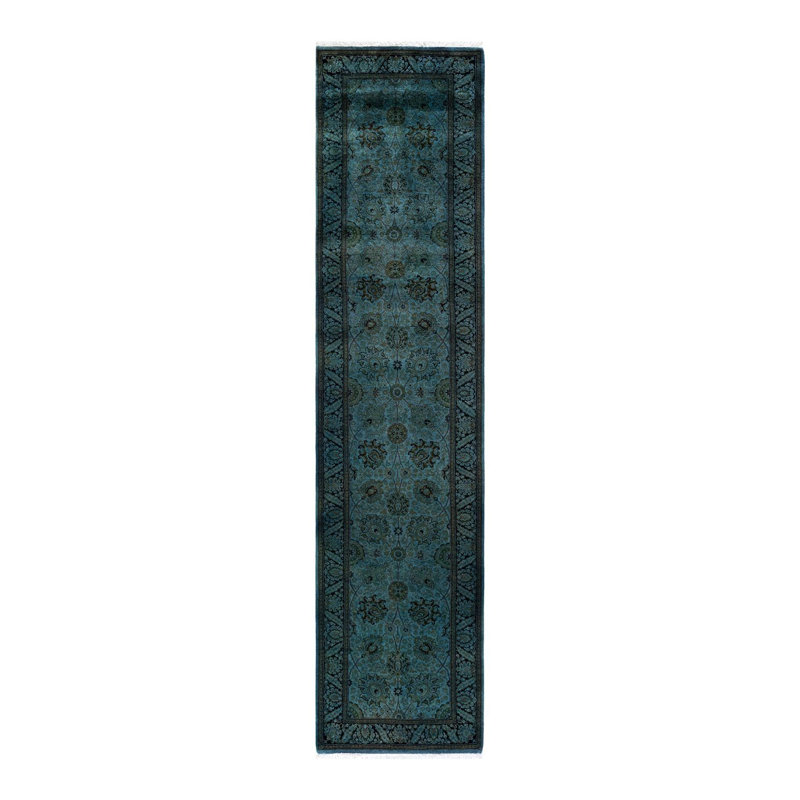 Tapis bleu noué à la main de conception unique Holsworth - bleu