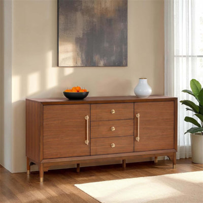 Contemporary Walnut Finish Dining Room Server With Metal Handles And Spacious Storage For Modern Elegance And Functionality