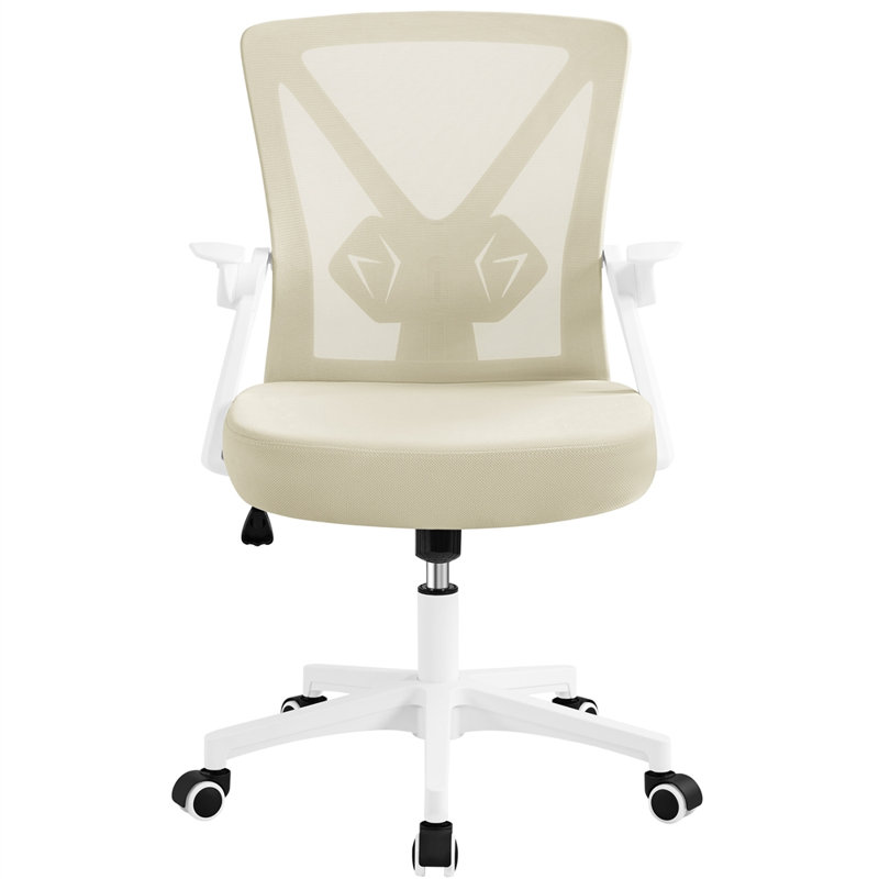 Mesh Desk Chair with Flip-up Armrest, Beige/White
