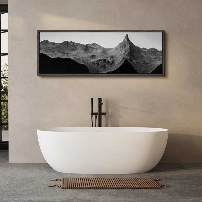 Large Framed Canvas Print Wall Art - Mountain Nature Landscape Print for Modern Home Decor, 20" H x 60" W, Black