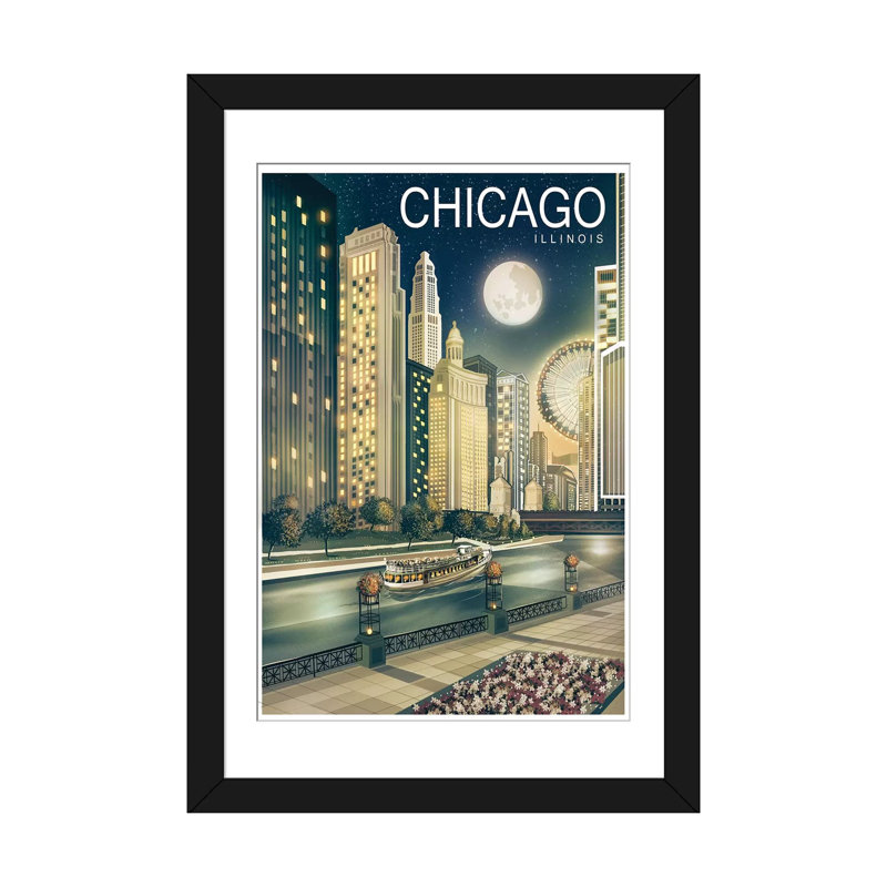 «Chicago II», impression sur toile, Papier d'art encadré noir, H 24 po x l 16 po x P 1 po, Blanc