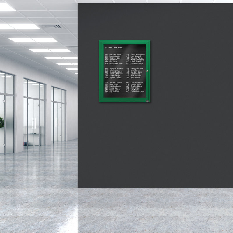 Tableau d'affichage mural fermé pour armoire d'annuaire, Vert thermolaqué, Un, H 36 po x l 30 po