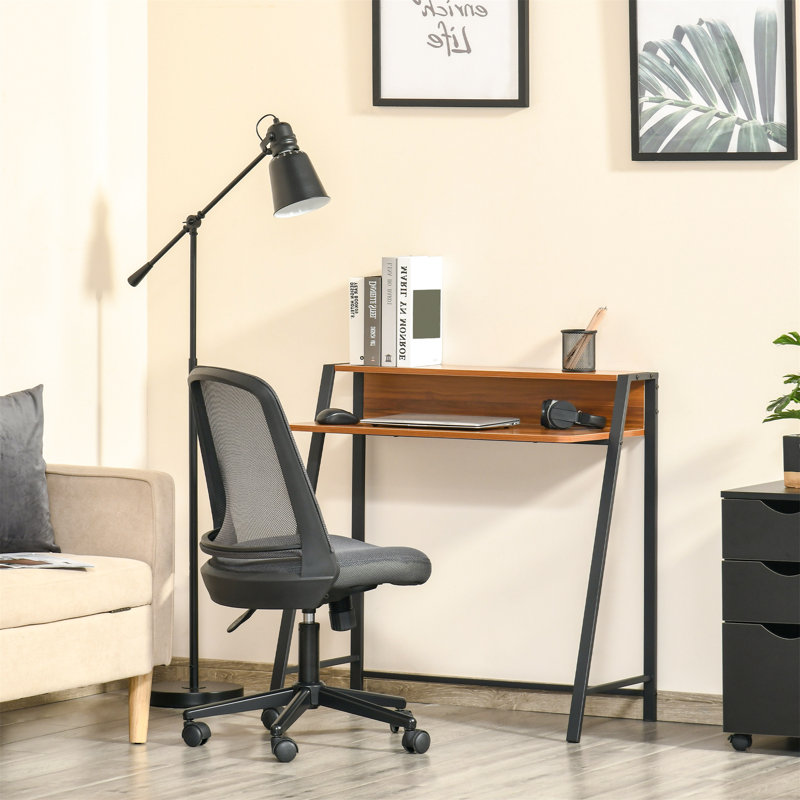 Emerfield Metal Base Writing Desk, Light Brown/Black, 85 x 84 x 45