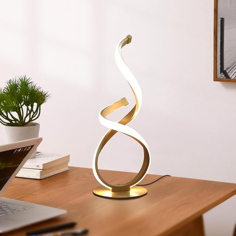Lampe de chevet, lampe de bureau à DEL en spirale à intensité variable pour tables de chevet, lumière de table de chevet moderne à température de 3 couleurs, lumière latérale unique pour le salon, la chambre à coucher