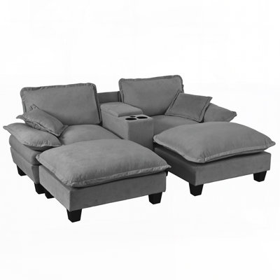 Modular Cloud Couch with 2 Ottomans, Cup Holders, Storage, USB, Chenille, Sailboat Design