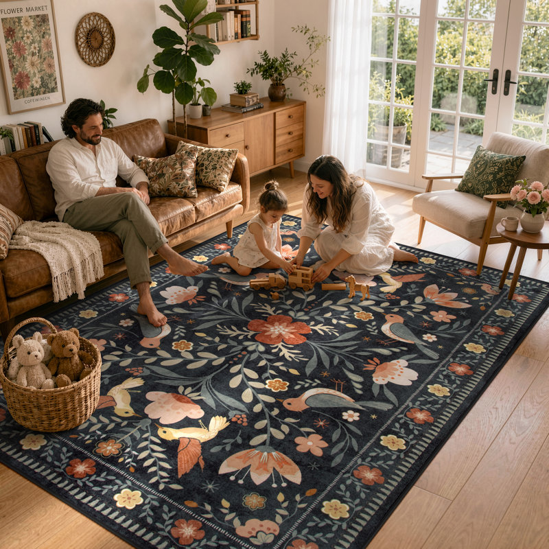  Tapis lavables Boho Bird, Rectangle 6 pi x 9 pi